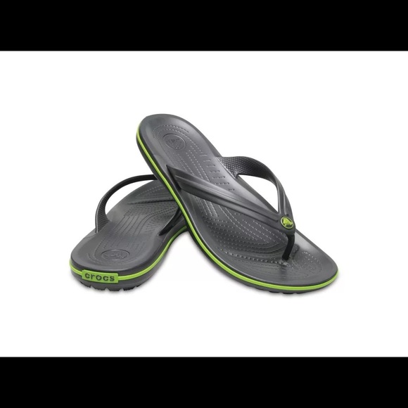 Crocs Crocband Flip Flops in Graphite/Volt Green - Picture 2 of 10